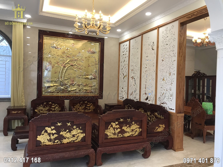 Tranh Đồng B&aacute;ch Hạc Quần T&ugrave;ng Mạ Bạc Mạ Đồng Đỏ 2M32